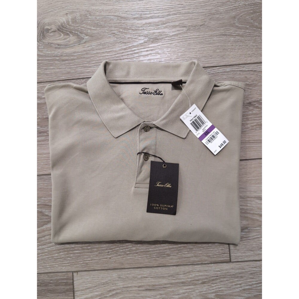 TASSO ELBA SHIRT MEN'S XXL RAFFIA TAN 100% SUPIMA COTTON POLO NWT
